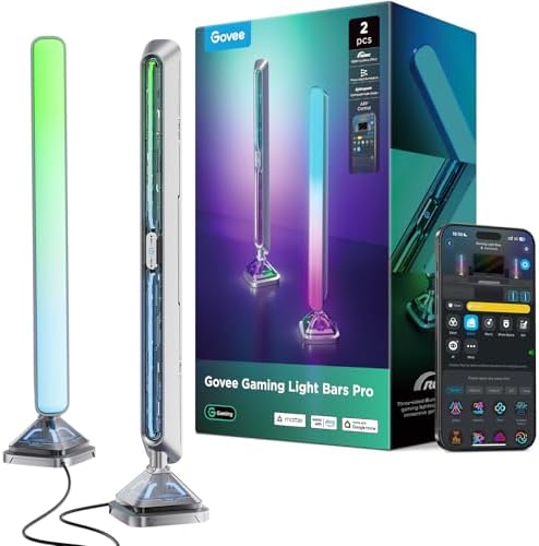 Govee Gaming Light Bars Pro, Upgraded 16-Inch Smart Triple-Sided RGBIC Illumination Wi-Fi LED Game Lights, Music Sync & 60+ Scene Modes, Works with Alexa & Google Home, Gaming Room Decor