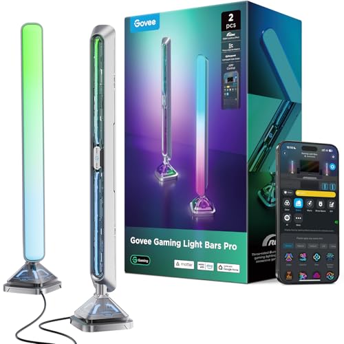 Govee Gaming Light Bars Pro, Upgraded 16-Inch Smart Triple-Sided RGBIC Illumination Wi-Fi LED Gaming Lights, Music Sync & 60+ Scene Modes, Works with Alexa & Google Home, Game Room Decor