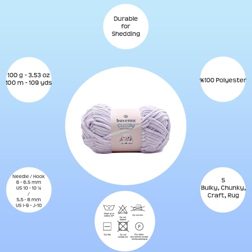 Image of Cuddly Velvet Chenille Yarn, Super Soft Fluffy Bulky for Knitting Crocheting Crafting Blanket Amigurumi, Durable for Shedding, 100 Gram (3.53 Ounces) 109 Yards (100 Meters) (Lilac) (3 Skeins)
