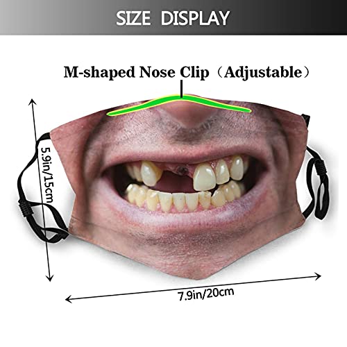 Oleege Breathable Safety Face Masks Mans Mouth With Two Teeth Missing Mouth Shield Fashion Facial Reusable & Washable 5 Layer Face Covering Ideal For Home, Outdoor And Office, Yellow, One Size #TOP2