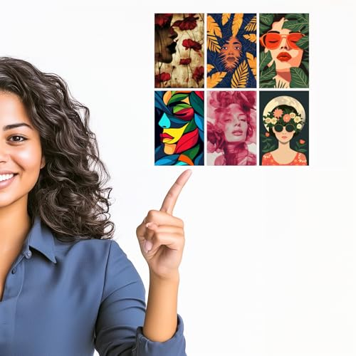 Image of SiddArtify Red - Gold Floral Women Portraits Art Print Set - Set of 2-4x6 Inch - Board (Pack of 6) - Sticker (Pack of 6) Wall Room Decoration art Poster Prints
