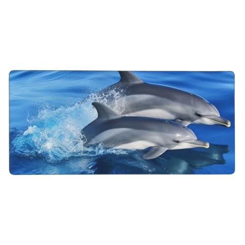 Tapis de souris de jeu XXL 90x40 cm dauphins avec bord cousu antidérapant