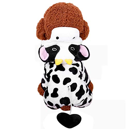 Pet Dog Milk Cow Jumpsuit Comfortable Velvet Costume Adorable Halloween Dog Clothes Winter Hoodie Fleece Pet Coat Soft Puppy Vest Apparel Funny Halloween Suit for Teddy Schnauzer Bulldog