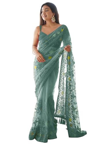 Image of AKHILAM Women's Net Woven Design Saree With Unstitched Blouse Piece (AAVYA701 HV-Parent)