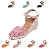 Women Closed Toe Espadrille Wedge Sandals Platform Ankle Strap Summer Casual Comfortable Low Heel Shoes for Beach Vacation Wedding Office (Pink,39)