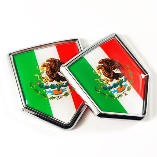 Newperlite Mexico Flag Decal Sticker Car Emblem Mexican Flag Car Decoration Accessories Chrome Shield for Truck Vehicles Cars 2 Pack