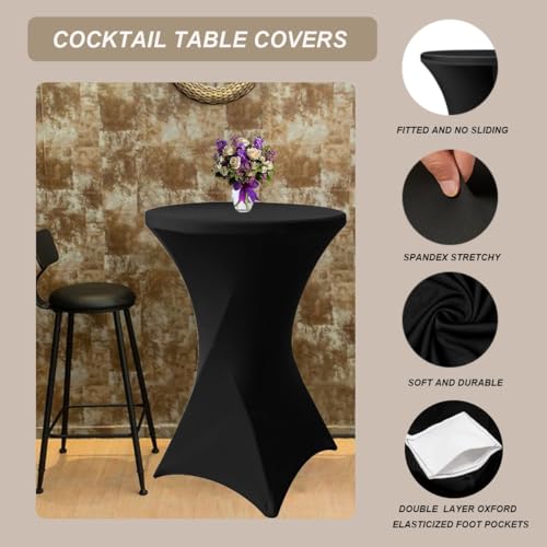 Albassa 4 Pack Cocktail Table Covers 32"x43" Spandex Stretch Highboy Top Tablecloth Fitted Round Table Cloths for Bar Wedding Cocktail Party Banquet Tables (4, Black, 32"x 43") by Albassa - Used condition - Image 3