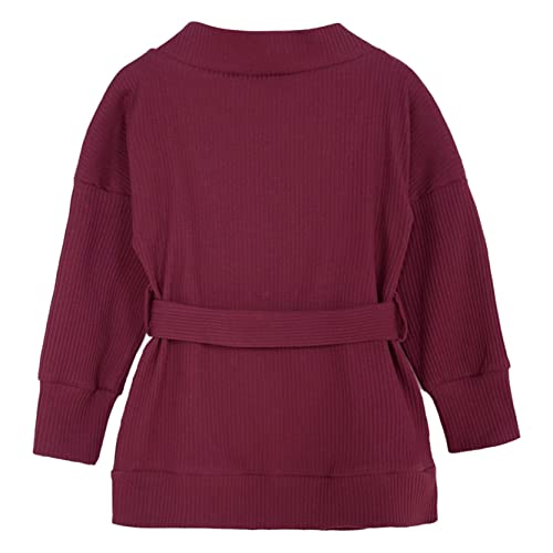 Little Toddler Kids Girls Cardigan Sweater Long Sleeve Knitted Ribbed Jacket with Belt2