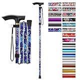 supregear Bastón Plegable, 5 Niveles de Altura Ajustable, Ligero y Portátil para Viaje, Mango en T y Pulsera, Extensible para Personas Mayores y Adultos con Discapacidad, Azul Oscuro Floral