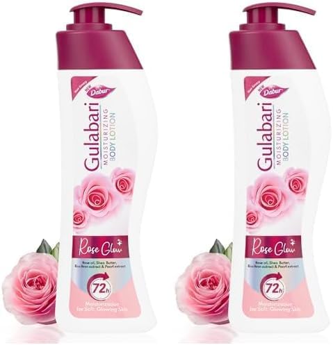Dabur Gulabari Moisturizing Body Lotion - 400ml For Dry & Dull Skin, Made with 100% Organic Rose Oil, Dermatologically Tested and Paraben Free (Pack of 2)