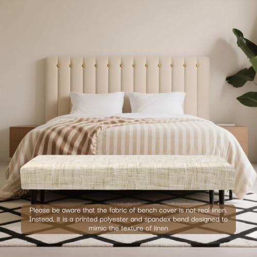 Image of SearchI Dining Bench Cover, Stretch Washable Long Bench Seat Covers, Rectangle Dining Table Bench Slipover for Dining Room, Living Room, Kitchen(Beige Linen-Look Print)