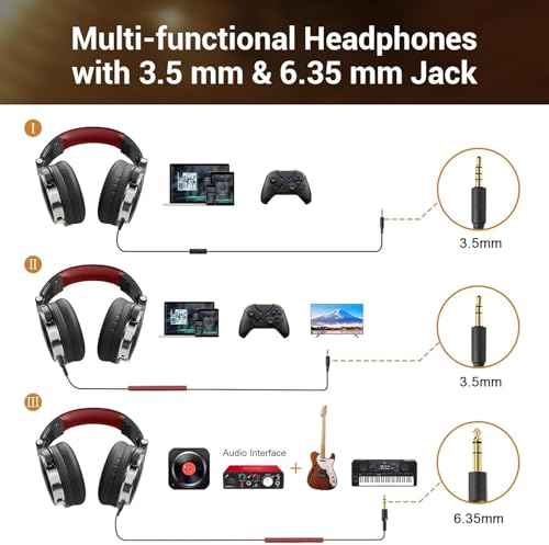 Oneodio Over Ear Closed Back Studio Dj-Kopfhörer Für Die Àœberwachung,Freier Adapter,Kopfhörer Mit Acoustic Insulation Rot / Schwarz Mehrfarbig