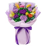 Flomoon Forever Flowers, Preserved Flowers Bouquet Preserved Roses, Birthday Gifts for Women, Mother's Day Gift for Her Mom Grandma Anniversary Birthday (7 Roses, Purple Paper)