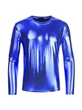 Lars Amadeus Camiseta metálica para Hombre, Cuello Redondo, Manga Larga, Camiseta de Discoteca Brillante Azul XL