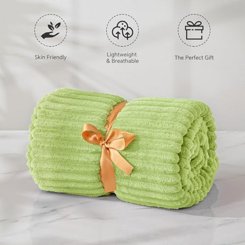 Image of BEDELITE Fleece Blanket Twin Size - 3D Ribbed Jacquard Soft and Warm Decorative Fuzzy Blankets - Cozy, Fluffy, Plush Lightweight Throw Blankets for Couch, Bed, Sofa(Cream Lime, 60x80 inches)