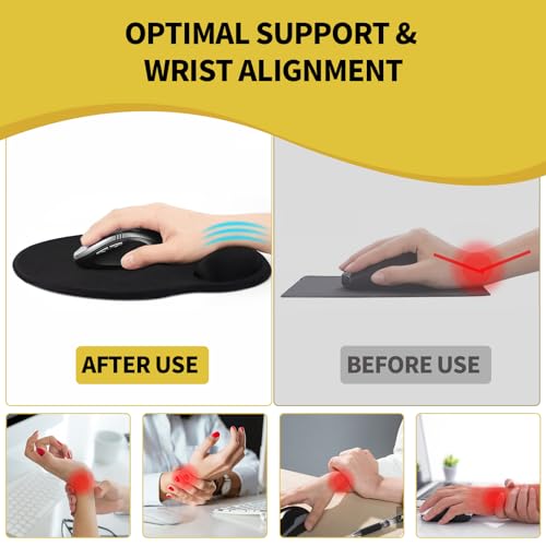 Image of eulps Mouse Pad with Wrist Rest, Comfortable Computer Mousepad with Gel Wrist Support Smooth Surface and Non-Slip PU Base for Pain Relief, Laptop, Office & Home (Lemon)