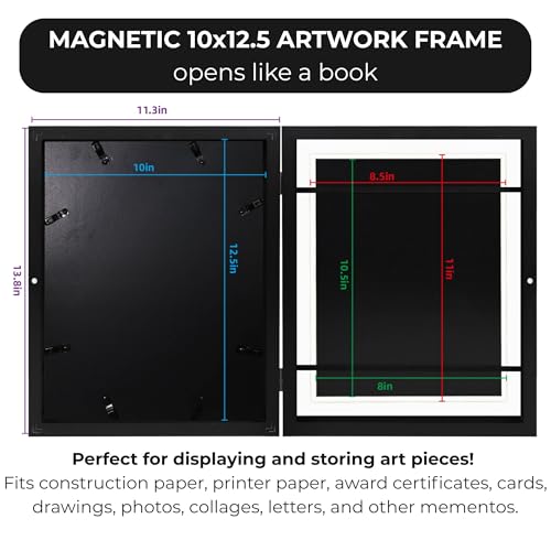 2-Pack Kids Artwork Frames Changeable 10x12.5 with Easel Stands, Hangers, Backboards, Shatterproof Plexiglass | 2 Mats Fit 9x12, 8.5x11, A4 Paper Sizes | Large and Easy-Access Kids Art Frame Display and Storage for up to 100 Sheets (White) by Three Orchids - Image 3