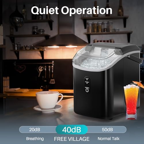 Image of FREE VILLAGE Nugget Ice Maker Countertop, Pebble Ice Maker with Soft Chewy Pellet Ice, 10,000pcs /33lbs /Day, Self-Cleaning, One-Click Operation, Portable Nugget Ice Machine for Home Office Kitchen