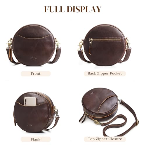 Image of S-ZONE Leather Crossbody Bags for Women Circle Shoulder Round Purse Travel
