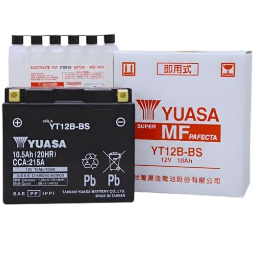 Yuasa Taiwan YT12B-BS 12V Maintenance Free AGM Battery with Acid Pack High Performance Replacement for Motorcycle ATV Scooter Powersport
