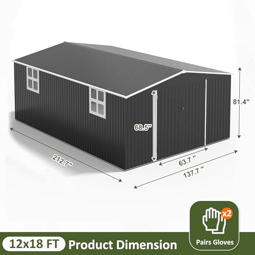 Image of AirWire 12x18 FT Outdoor Storage Shed, Garden Shed with Updated Frame Structure and Lockable Doors, Metal Tool Sheds for Backyard Garden Patio Lawn,Black