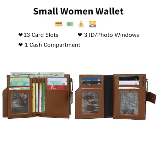 Image of Small Women Wallet Ladies Billfold Card Holder with Zipper Coin Pocket
