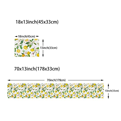 Llsty Lemon Table Runner And Placemats Set Of 6 Summer Summer Fruits Linen Burlap Place Mats Cloth Dining Mat Sets Farmhouse Table Mats Sets With Table Runners Washable Home Decor 70 Inches Long #TOP2