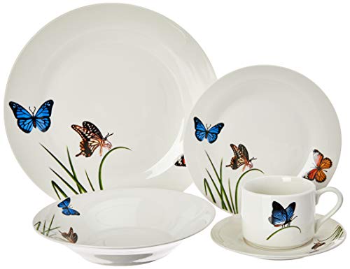 Aparelho de Jantar 20 Peças de Porcelana Butterflies Lyor Branco Único