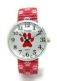 Varsales Ladies Novelty Animal Dog Elegant Stretch Elastic Band Analog Quartz Fashion Watch (Paw Red)