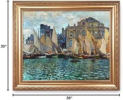 The Museum at Le Havre by Claude Monet Framed Size:36x30 inches,Image Size:30x24 inches World Classic Reproductions For HomeDecor,Wide Gold Frame — view 7