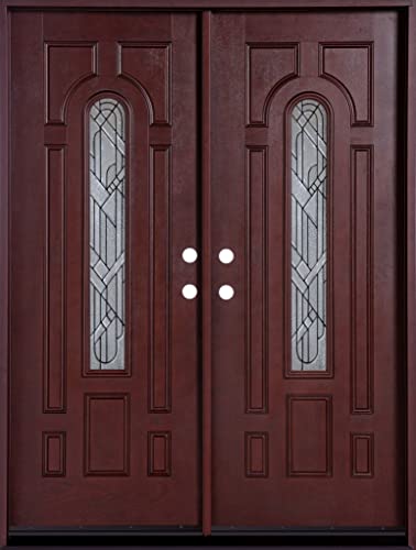 BGW Doors - Exterior Fiberglass Door with Arched Glass Pre-Hung Pre-Finished Double Entry Door 280- Righthand Swing 36x80