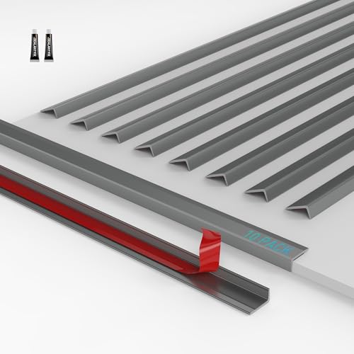 Image of 10-Pack Tile Edge Trim,53''x0.4'' | Peel and Stick Aluminum Backsplash Trim Edge,Metal Self Adhesive Decorative Tile Liner,Matte Gray