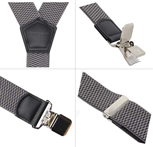 Timiot Premium Men's Y-Back Suspenders Stretch Perfect 1.5" Width For Work Style Formal Strong Heavy Duty Clips (Mid Grey) #TOP2