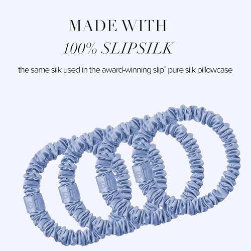 Image of Slip Silk Hair Ties - Skinny Silk Cornflower Scrunchies, No Damage, No Crease, Anti-Breakage |100% Mulberry Silk | All Hair Types | Made with Proprietary Slipsilk | Set of 4