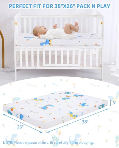 Image of lasoftan Pack and Play Mattress - 38 inch x 26 inch Soft Breathable Portable Mattres Waterproof & Washable Perfectly fits Pack n Play