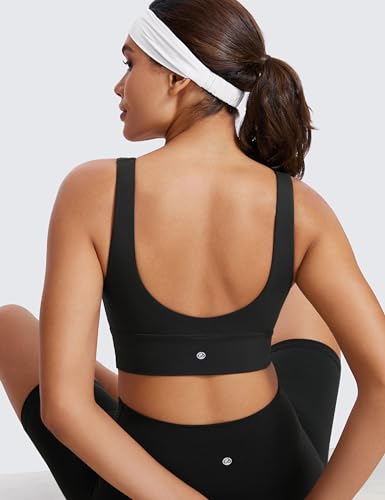 CRZ YOGA Butterluxe Womens V-Neck Longline Sports Bra - Wireless U-Shaped Open Back Yoga Low Impact Padded Crop Top4