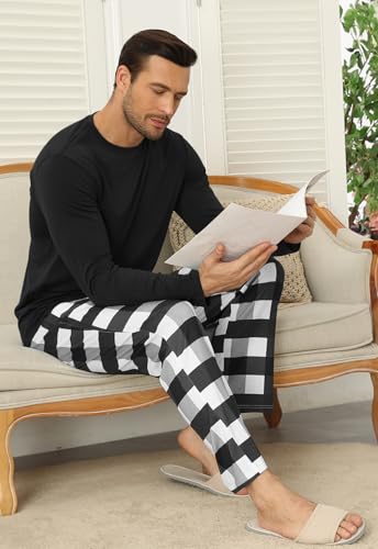 KUYIGO Men 2 Piece Pajamas Set Plaid Sleepwear Loungewear Relaxed Fit Nightwear PJ Sets4