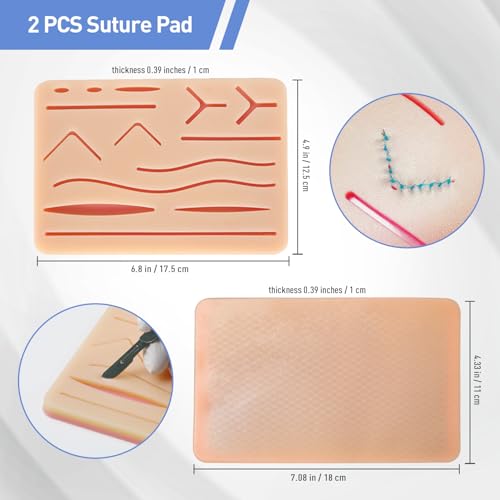 Image of Scian 2Pcs Suture Practice Pad, 3 Layers with 14 Wounds Pad & DIY Incision Suture Pad, Suture Practice Kit for Medical Students Training, Embedded Rip-Resistant Mesh, Gifts for Vet Students and Nurses