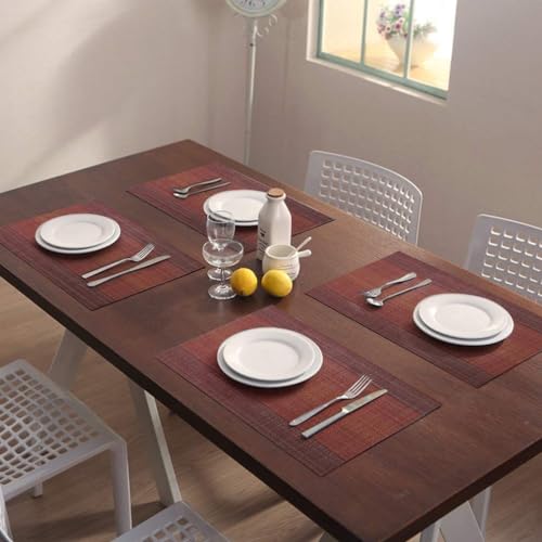 Image of YELONA Placemats Set of 4, Heat-Resistant Woven Vinyl Table Mats, Non-Slip & Washable Dining Tablemats for Kitchen & Dinner Decor, Ombre Red (45cm x 30cm)