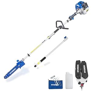 Hyundai 52cc Long Reach Petrol Pole Saw/Pruner/Chainsaw 26cm Bar & Up to 2.7m Reach, Anti-Vibration, Triple Split Shaft with 3 Year Warranty