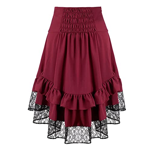 Women's Steampunk Retro Gothic Pleated Asymmetric Hi-Low Lace Party Skirt2