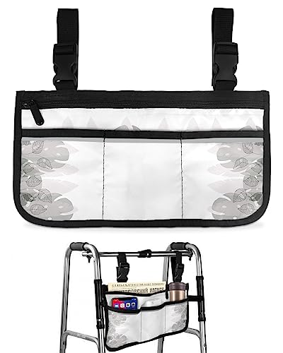 Line Palm Leaves Wheelchair Side Bag Walker Bag, Tropical Simple Art Botanical Wheelchair Accessories Armrest Pouch, Organizer Storage Bag for Walkers, Rollators, Scooters, 7.3''x13''