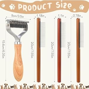 Pet Dematting Comb for Dogs,Cats.Pet Undercoat Rake with Stainless Steel Blades for Knot Removal and Shedding Control.Cat Brush for Shedding Dematting with Wood Handle. Pet Dematting Comb for DogsCatsPet Undercoat Rake with Stainless Steel Blades for Knot Removal and Shedding ControlCat Brush for Shedding Dematting with Wood Handle