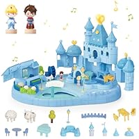 fygurso Dream Princess Castle Playset with 2 Magnetic Control Movable Little People Toys, Magnetic Doll House Building Toys with Light & Music for Pretend Play, Gift for Girls Toy Kids ages 6+
