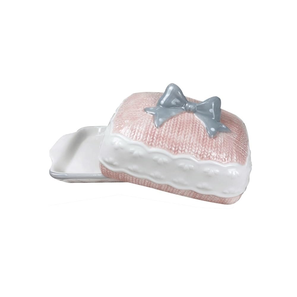 Zyyanshop One Color Butter Dish Butter Box Square Pink Ceramic With Lid For Restaurant, Hotel, Kitchen Utensils