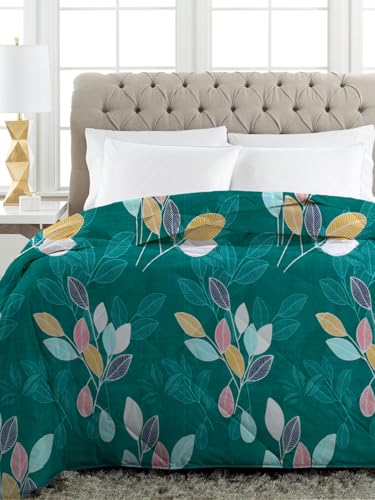 Image of HOMEKART 220 GSM Reversible Microfiber AC Comforter /Duvets for Mild Winter | All Season King Size 3 Layered Quilted Blanket for Double Bed (220 cm x 240 cm, Floral, Green)