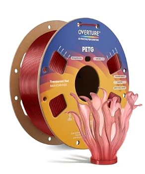 OVERTURE High Speed PETG Filament 1.75mm, 1kg Transparent Red