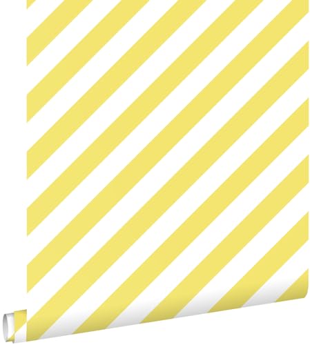 papier peint à rayures jaune et blanc 53 cm x 10.05 m - ESTAhome