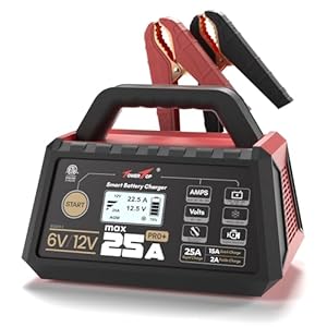 TowerTop Cargador de batería 25A Pro+, cargador de batería de automóvil de 6 V/12 V, mantenedor de batería inteligente totalmente automático con arranque del motor, desulfatador automático, reparación