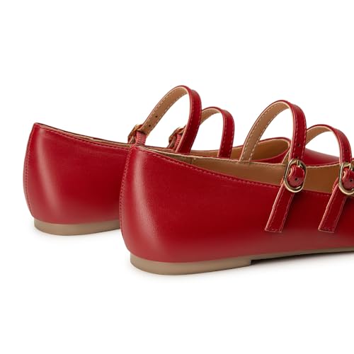 Image of Trary Flats for Women Mary Jane Shoes Women Closed Pointed Toe Ballet Flats Comfortable Slip on Dressy Adjustable Strap Cute Walking Office PU Leather Mary Janes Flat Shoes